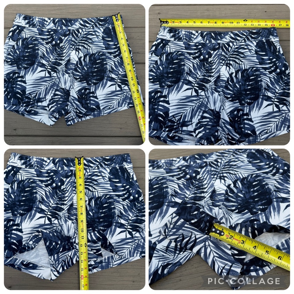 NWOT Spanx On-the-Go Tropical Print Shorts “4 in Navy Blue White size L - Picture 11 of 11